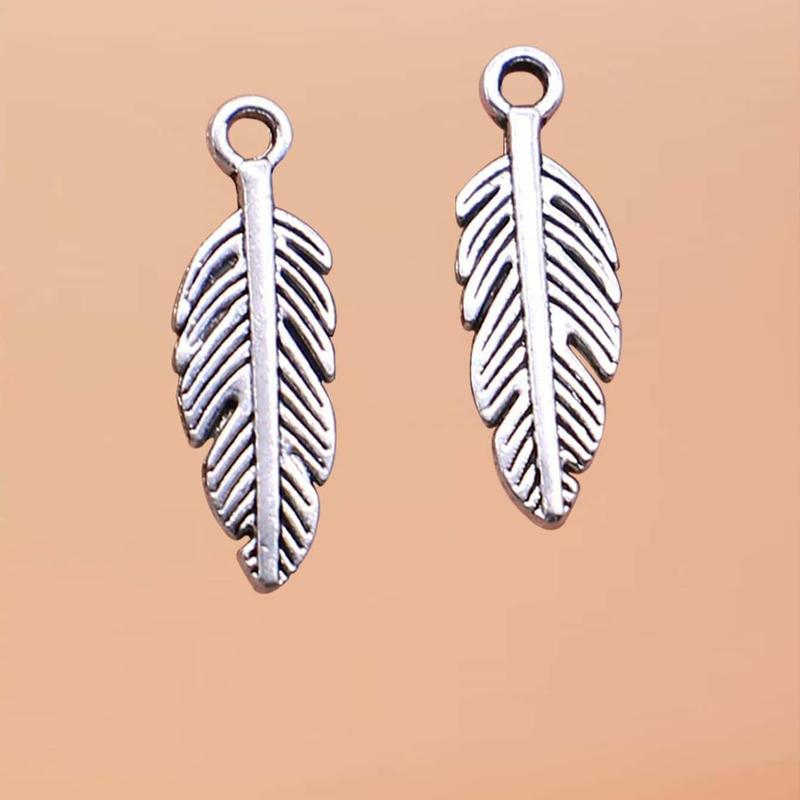 40pcs Feather Pendant, Zinc Alloy Key Chain & Jewelry Making Pendant, Crafting DIY Making Accessory