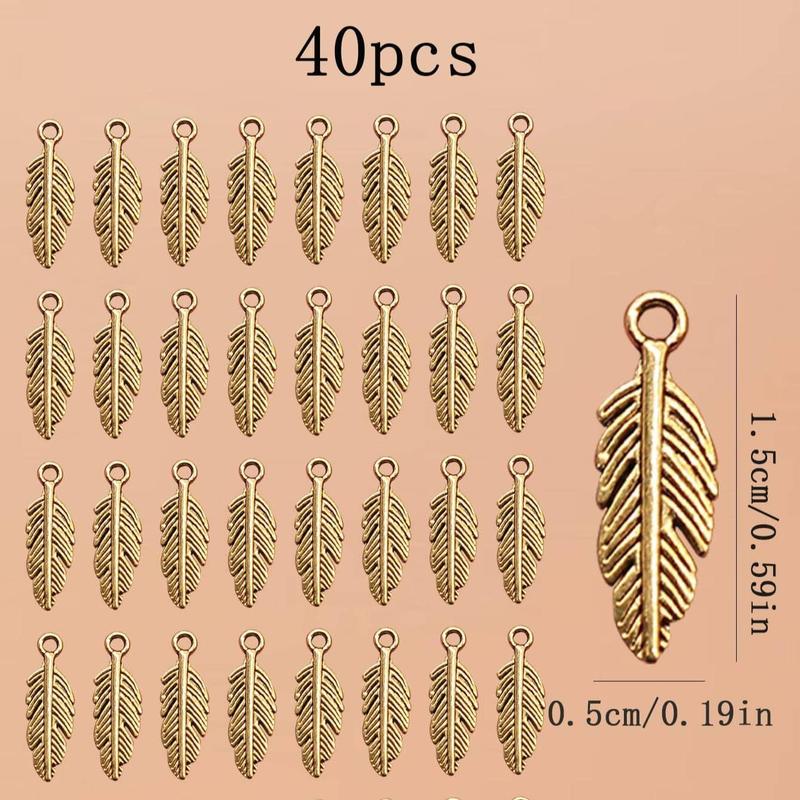 40pcs Feather Pendant, Zinc Alloy Key Chain & Jewelry Making Pendant, Crafting DIY Making Accessory