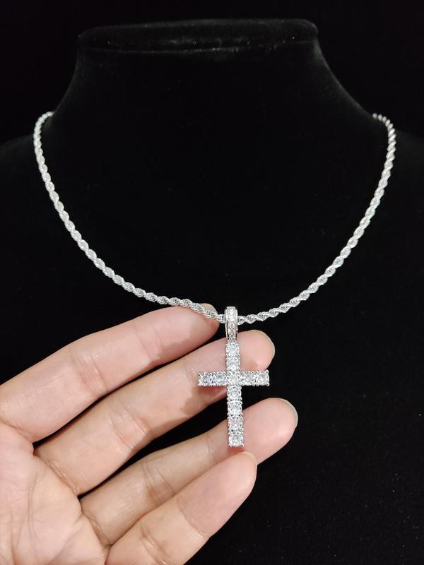 Fashion Rhinestone Cross Pendant Necklace, Stainless Steel Matching Necklace Jewelry for Men & Women for Daily Wear or Party, Hip Hop Fashion Accessories