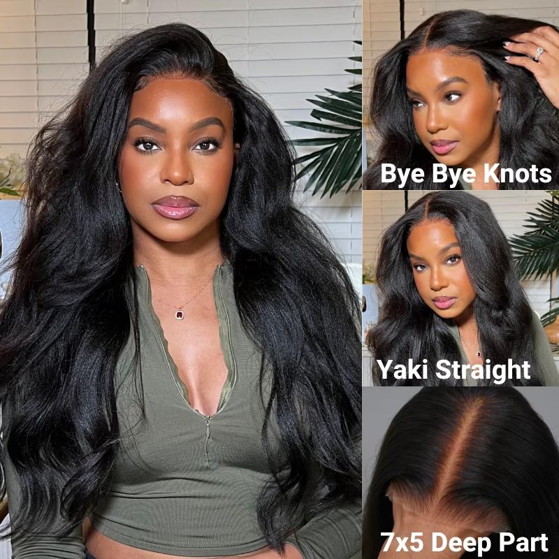 Nadula Glueless Wig 7x5   13x4 Pre-cut Lace  Black Yaki Straight Bleached Knots Beginner Friendly 100% Human Hair Wigs