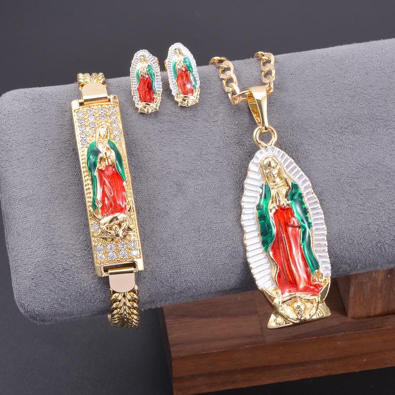 Jewelry set (Bracelet + Pendant + necklace + pair of earrings) Mexican charm Saint Jude, Guadalupe, patron saint of religion Faith Wear jewelry, Jewelry Jewelry set holiday celebration gifts, protect blessing jewelry gifts for men and women