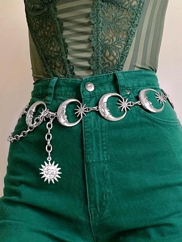 Women's Boho Style Star & Moon Design Chain Belt, Vintage Trendy Waist Chain, Fashionable Accessories for Daily & Party Decoration