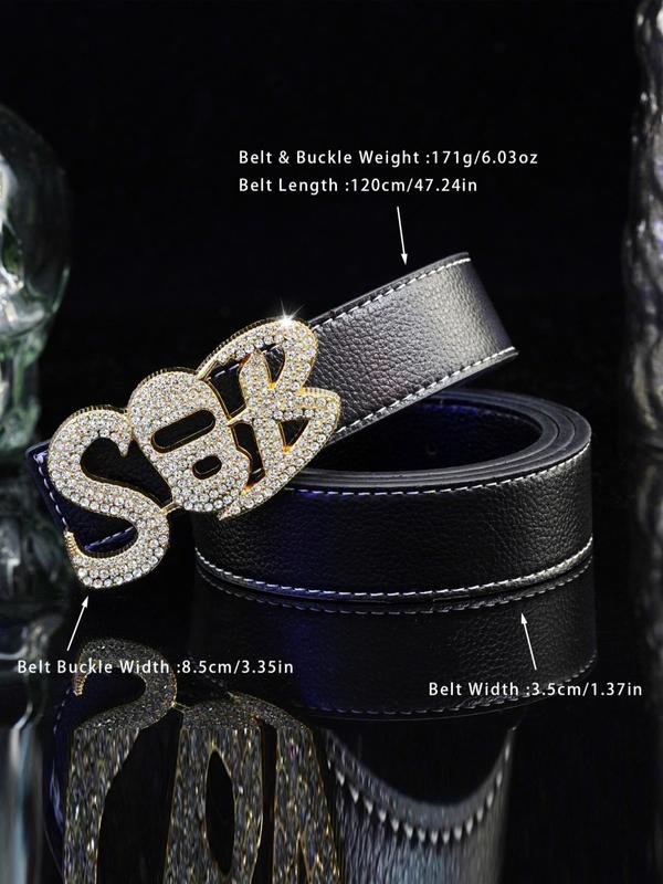 Rhinestone Decor Letter Design Pu Buckle Belt, 2024 New Style Belt for Party, Daily Clothing Decor, Trendy All-match & Exquisite Belt