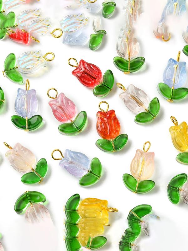 Cute Colorful Flower Shaped Glass Pendants, 1 Box Multicolor Charms for Jewelry & Keychain Making, DIY Jewelry Making Supplies for Bracelet Necklace Earrings