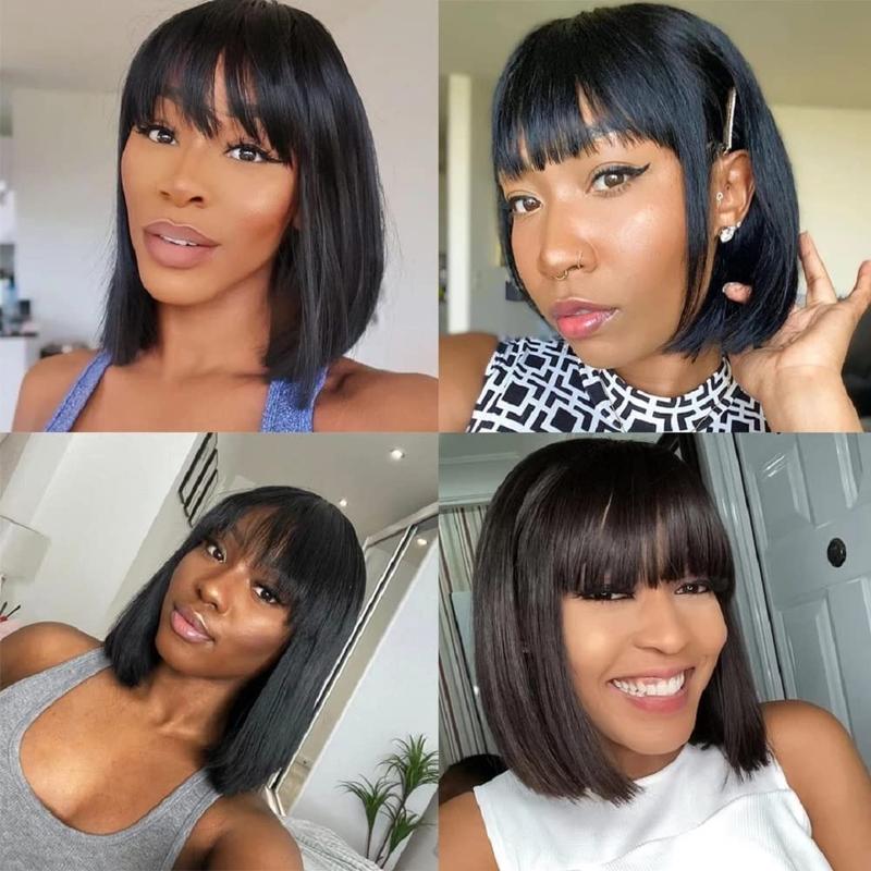 Short Bob Wigs Human Hair 8 Inch with Bangs for Black Women