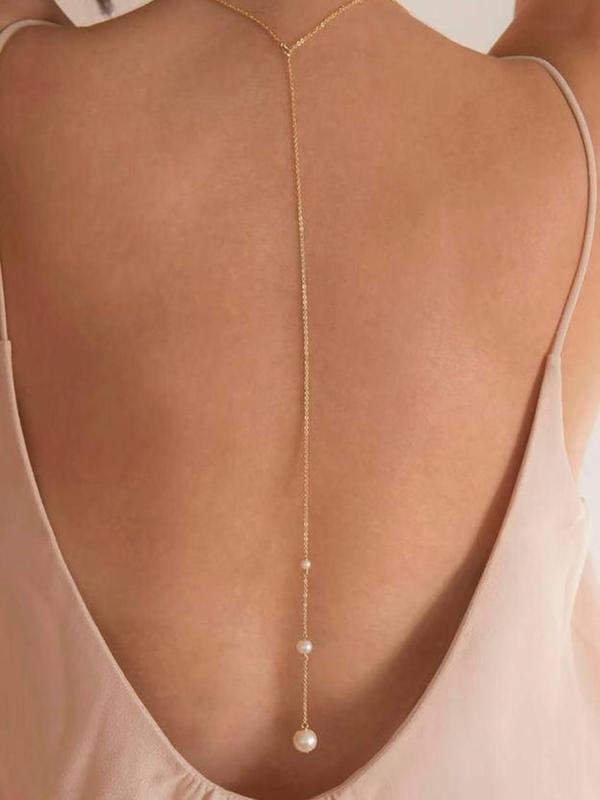 Faux Pearl Decorated Sexy Back Chain, Fashionable Simple Back Chain for Women, Trendy All-match & Exquisite Body Chain for Daily & Party Decoration