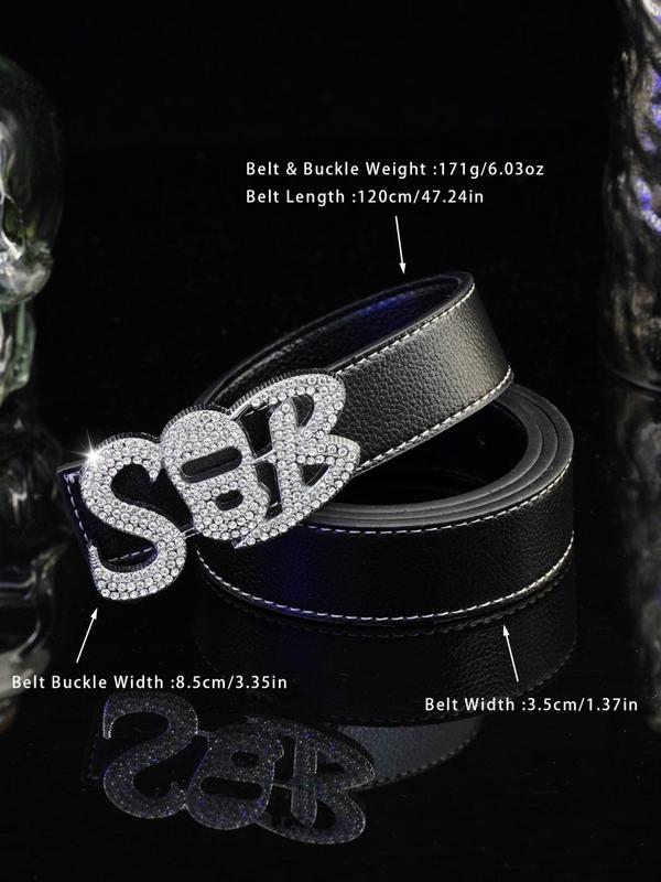 Rhinestone Decor Letter Design Pu Buckle Belt, 2024 New Style Belt for Party, Daily Clothing Decor, Trendy All-match & Exquisite Belt