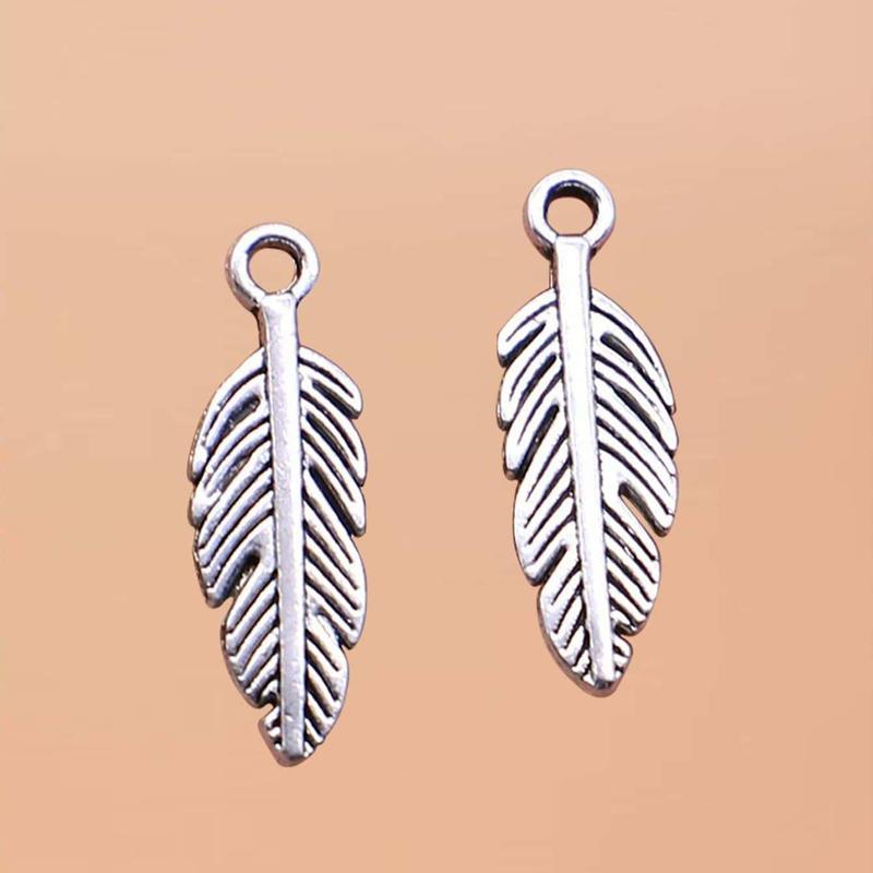 40pcs Feather Pendant, Zinc Alloy Key Chain & Jewelry Making Pendant, Crafting DIY Making Accessory