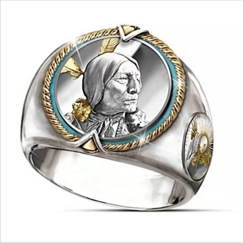 New Wave Hip Hop Retro Commemorative Indian Chief Hip Hop Pirate Eagle Ring Western Ethnic Cowboy Style Men's Ring