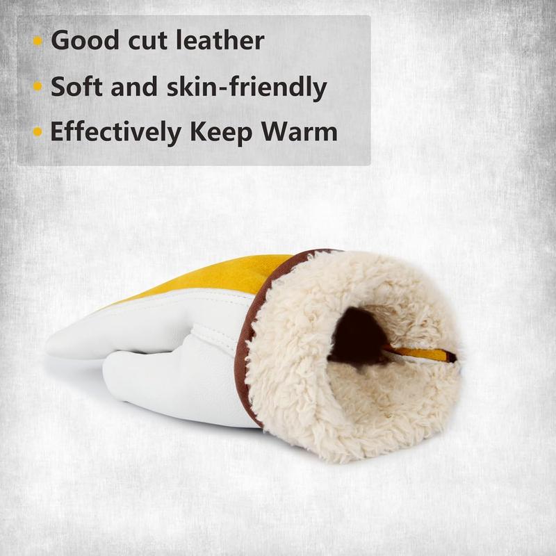 Winter Work Gloves for Men, Warm Insulated Leather Work Gloves, Cowhide Leather Gloves Working in Cold Weather