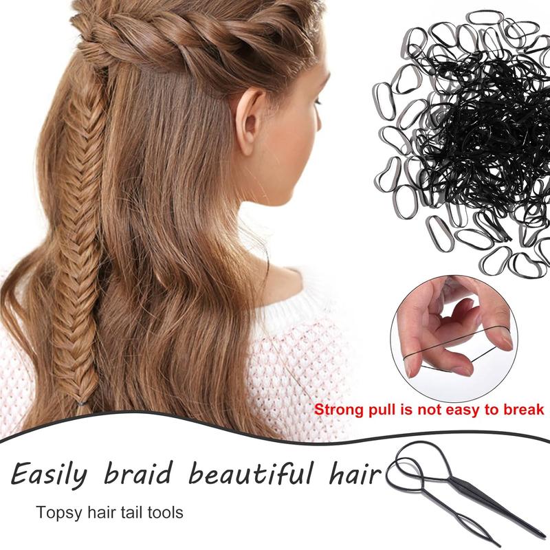 2500  Hair Bands, Elastic Hair Band, Mini Hair Rubbers Ties with 2  Topsy Tail Hair Tools for Girls Ponytail Hair Accessories, Soft Elastic Bands Non-Slip Small Hair Ties Black.