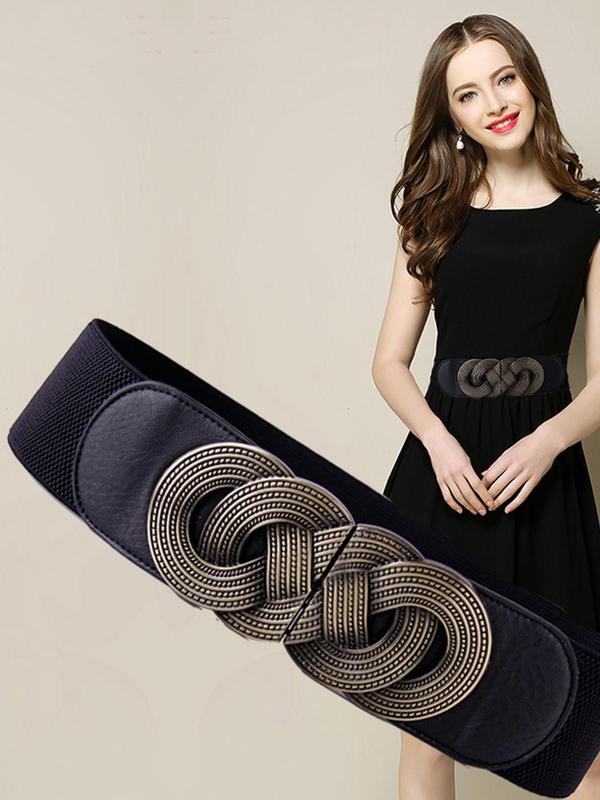 Fashion Elastic Woven Belt,  Women's Solid Color Wide Waistband Decorative Belt for Casual Outfits, Elegant All-match Fashion Accessories for Daily & Party Decoration