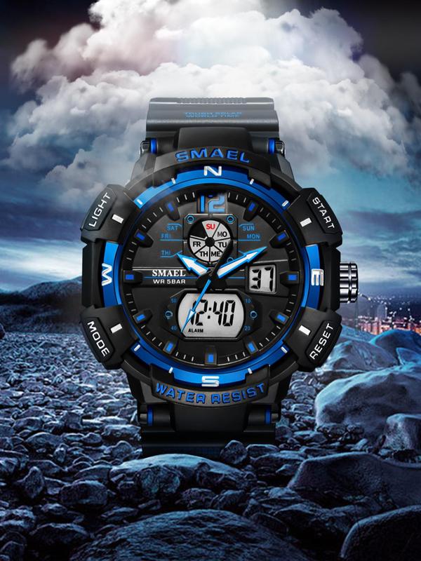 Multi-color Sporty Round Dial Analog Digital Watch  for Gift for Men with Box, Outdoor Sports Wristwatch, Electronic Quartz Watch, Perfect Holiday & Birthday Gift for Men