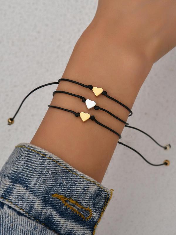 Simple Heart Decor Bracelet (3pcs), Fashionable Alloy Jewelry for Women & Men, Fashion Jewelry for Party, Daily Clothing Decor, Trendy All-match & Exquisite Jewelry for Birthday Gift