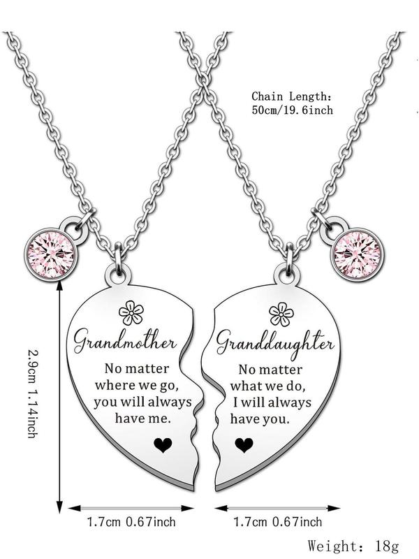 Grandmother & Granddaughter Letter Design Pendant Necklace, Fashionable Heart Shaped Pendant Necklaces, Trendy Exquisite Jewelry As Gift for Women