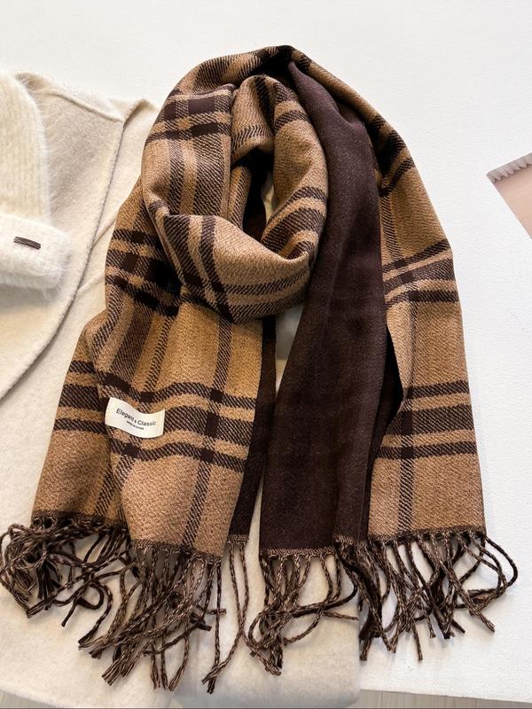 Women's Tartan Print Tassel Decor Scarf, Casual Soft Warm Comfy Shawl for Fall & Winter, Fashion Accessories for Daily Wear