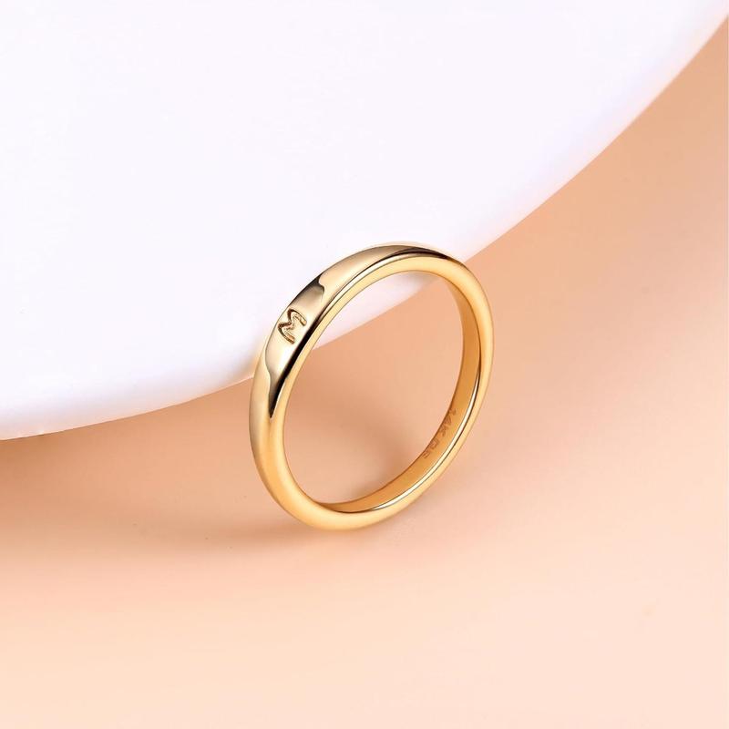 Drperfect  Initial Ring for Women Teen Dainty Ring Non Tarnish Simple Letter Band Rings Signet Ring Stackable Thin Pinky Alphabet Thumb Rings Initial Jewelry Gifts Size 6 7 8 9 10