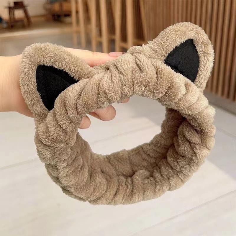 Cute Cat Ear Design Makeup Headband, 2 Counts set Soft Plush Hair Band, Elastic Hair Band for Washing Face, Makeup and Skin Care