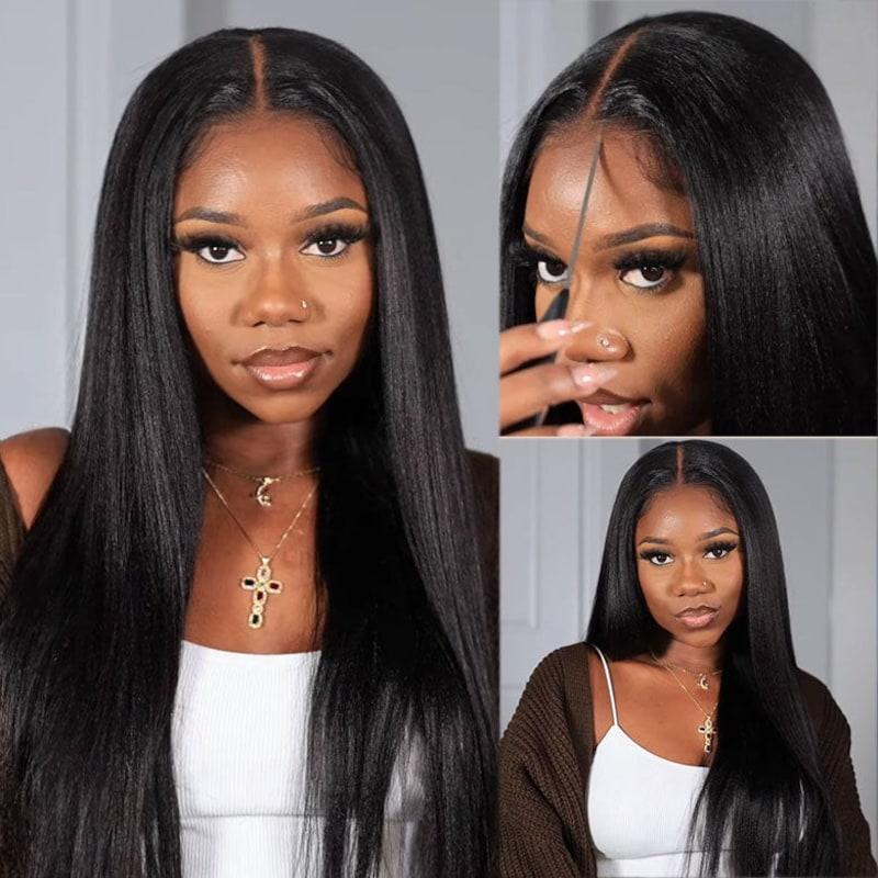 Nadula Glueless Wig 7x5   13x4 Pre-cut Lace  Black Yaki Straight Bleached Knots Beginner Friendly 100% Human Hair Wigs