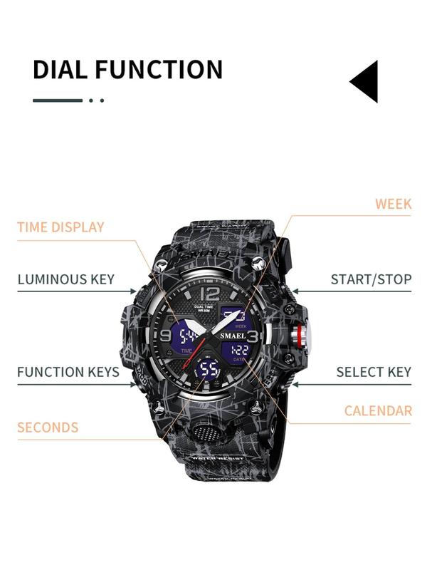 Men's Sportive Digital Watch, Fashionable Digital Watch with Luminous Dial & Waterproof & Time Feature, Trendy Multifunction Wristwatch for Daily Life