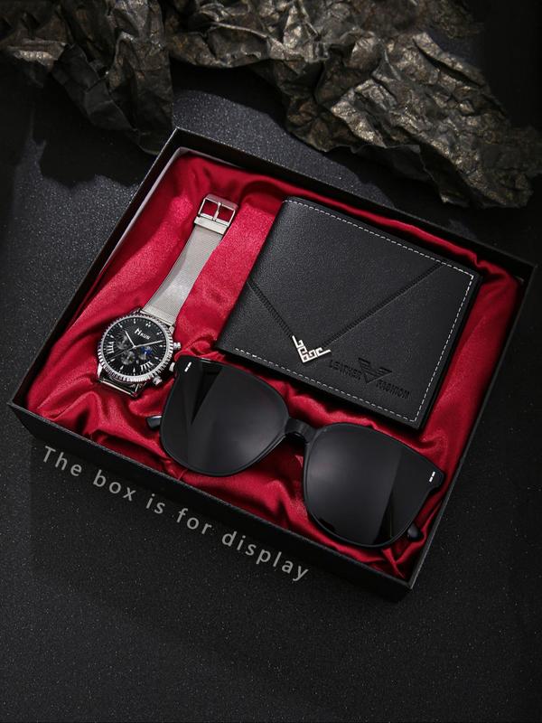 Men's Watch & Sunglasses & Wallet Set, Fashion Watch & Sunglasses & Wallet Set for Party, Daily Decor, Trendy All-match & Exquisite Watch Set for Birthday Gift