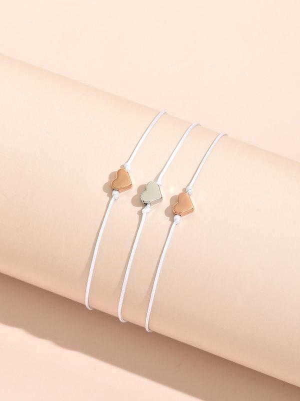 Simple Heart Decor Bracelet (3pcs), Fashionable Alloy Jewelry for Women & Men, Fashion Jewelry for Party, Daily Clothing Decor, Trendy All-match & Exquisite Jewelry for Birthday Gift