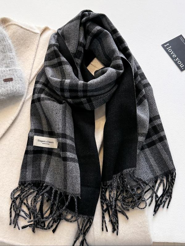 Women's Tartan Print Tassel Decor Scarf, Casual Soft Warm Comfy Shawl for Fall & Winter, Fashion Accessories for Daily Wear