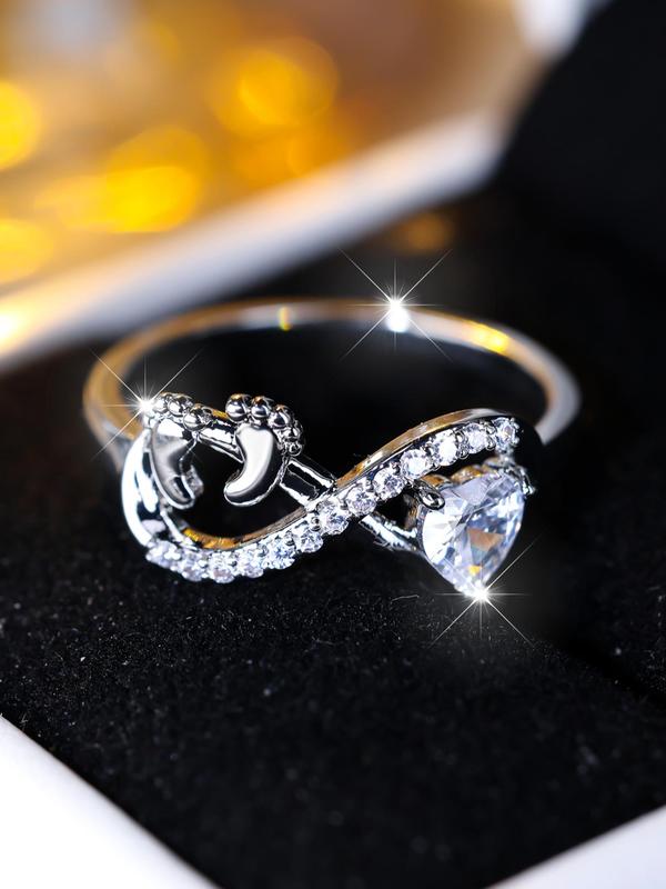 Fashion Heart & Foot Design Rhinestone Decorated Ring, Fashion Hand Jewelry for Party, Daily Clothing Decor, Trendy All-match & Exquisite Jewelry for Gift