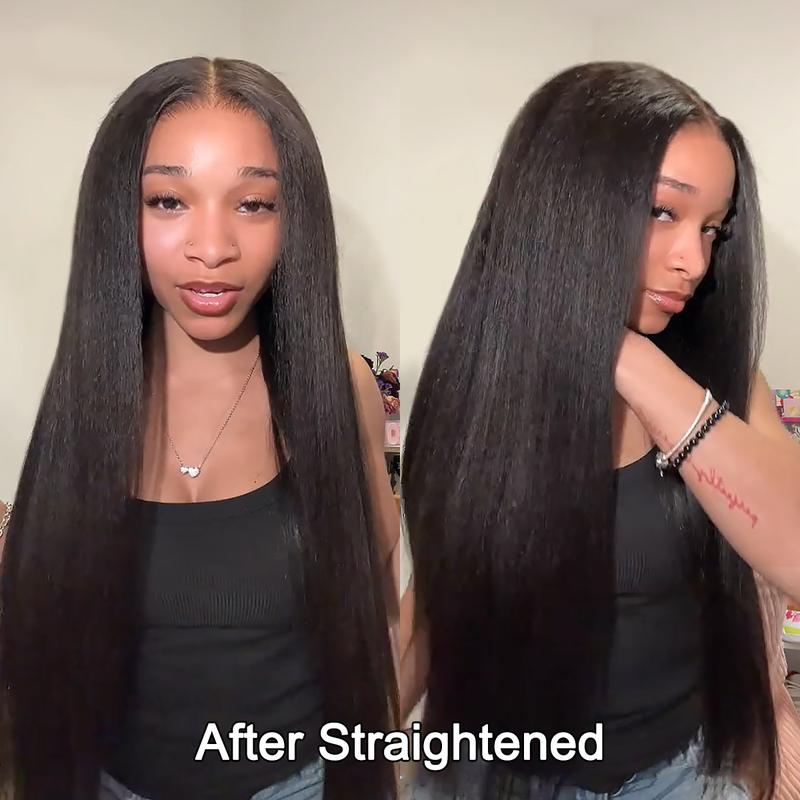 OQHAIR Kinky Straight Hair Wear Go Glueless Wigs 4x6 Pre Cut Lace Closure Wigs Pre Plucked Nautral Hairline