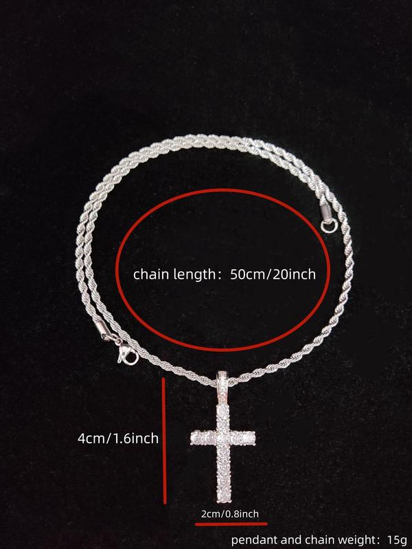 Fashion Rhinestone Cross Pendant Necklace, Stainless Steel Matching Necklace Jewelry for Men & Women for Daily Wear or Party, Hip Hop Fashion Accessories