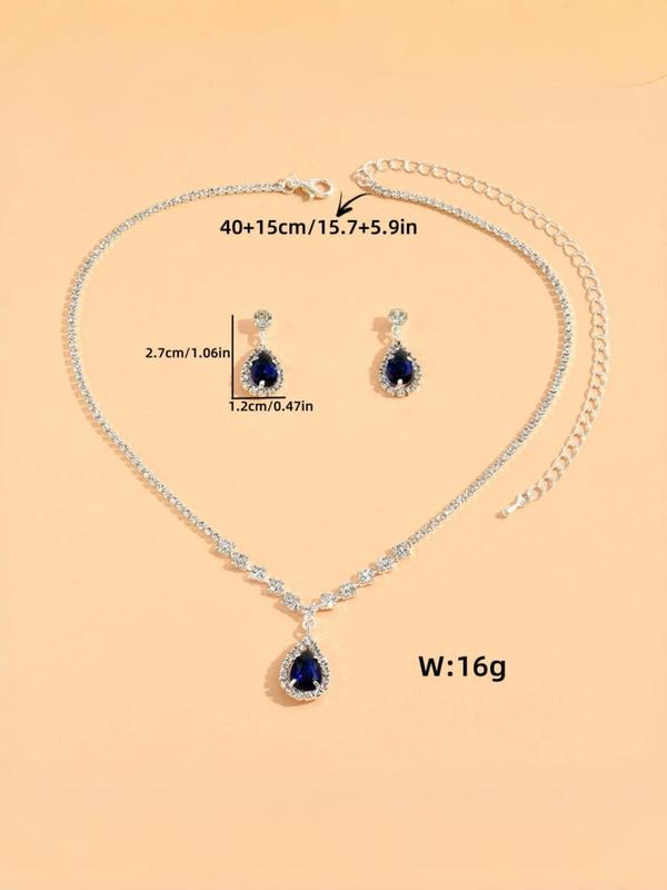 Women's Elegant Teardrop Shaped Pendant Necklace & Dangle Earrings, Fashion Jewelry Set for Party & Daily Decor, Exquisite Jewelry Set for Gift