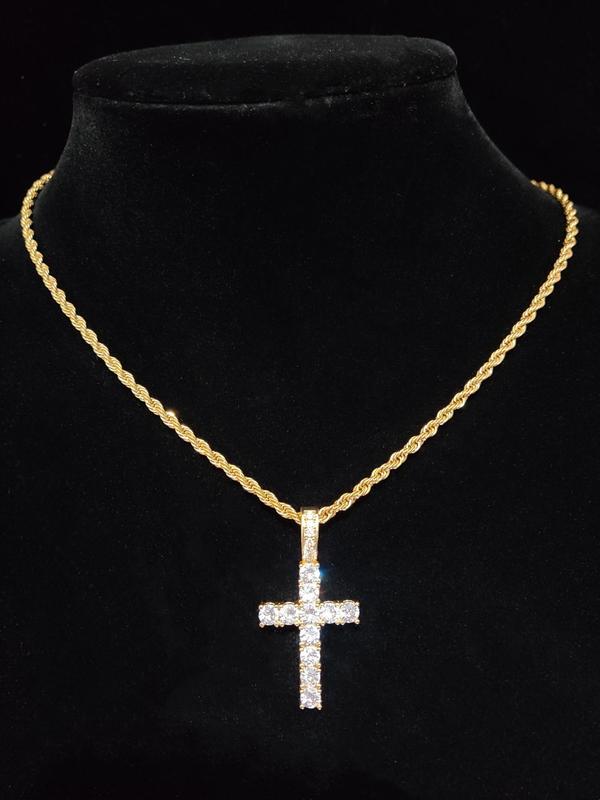 Fashion Rhinestone Cross Pendant Necklace, Stainless Steel Matching Necklace Jewelry for Men & Women for Daily Wear or Party, Hip Hop Fashion Accessories