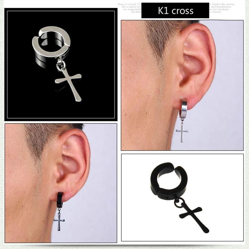 12 Pairs Stainless Steel Non Pierced Earrings for Men Women CZ Clip on Dangle Earrings Set