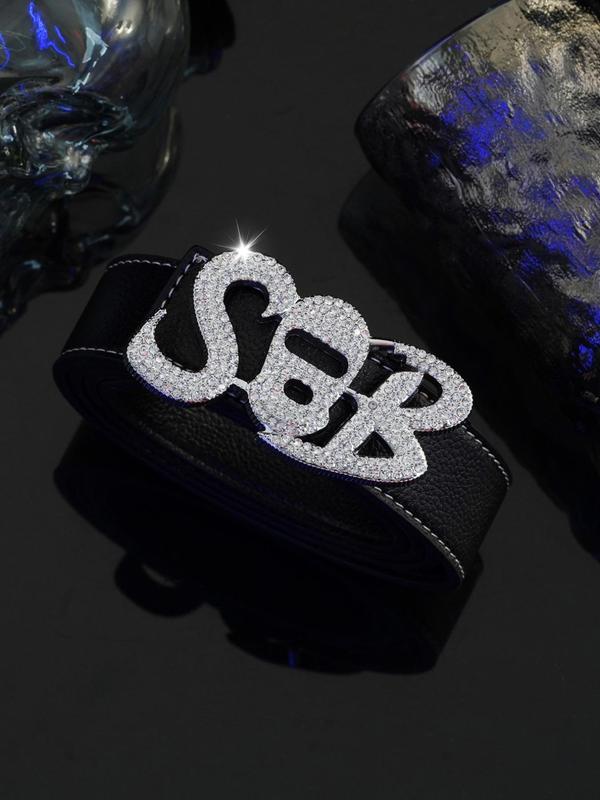 Rhinestone Decor Letter Design Pu Buckle Belt, 2024 New Style Belt for Party, Daily Clothing Decor, Trendy All-match & Exquisite Belt