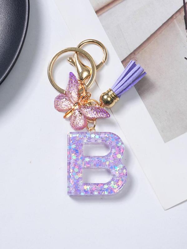 Cute Butterfly & Letter Design Keychain, Fashionable Tassel Decor Keychain for Women & Girls, Perfect Gift for Women, Daily Uses, Personalized Initials