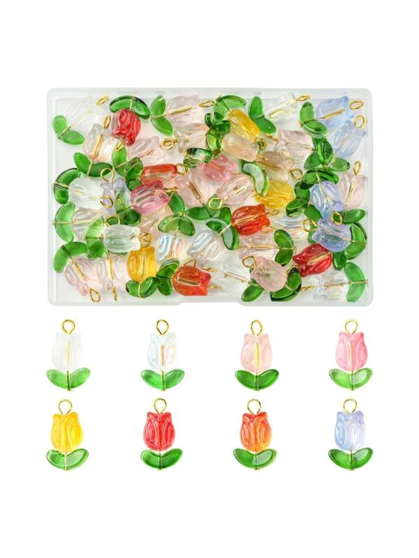 Cute Colorful Flower Shaped Glass Pendants, 1 Box Multicolor Charms for Jewelry & Keychain Making, DIY Jewelry Making Supplies for Bracelet Necklace Earrings