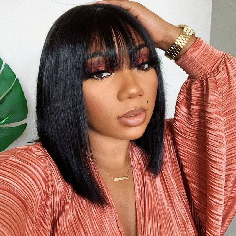 Short Bob Wigs Human Hair 8 Inch with Bangs for Black Women