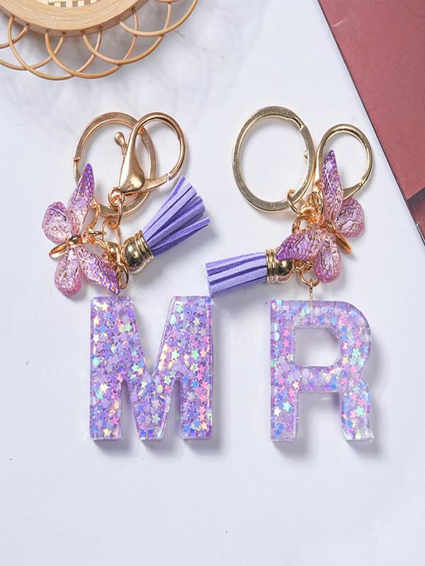 Cute Butterfly & Letter Design Keychain, Fashionable Tassel Decor Keychain for Women & Girls, Perfect Gift for Women, Daily Uses, Personalized Initials