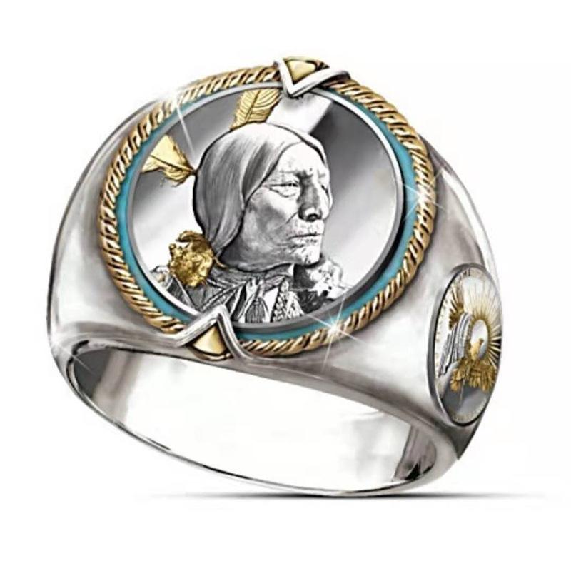 New Wave Hip Hop Retro Commemorative Indian Chief Hip Hop Pirate Eagle Ring Western Ethnic Cowboy Style Men's Ring