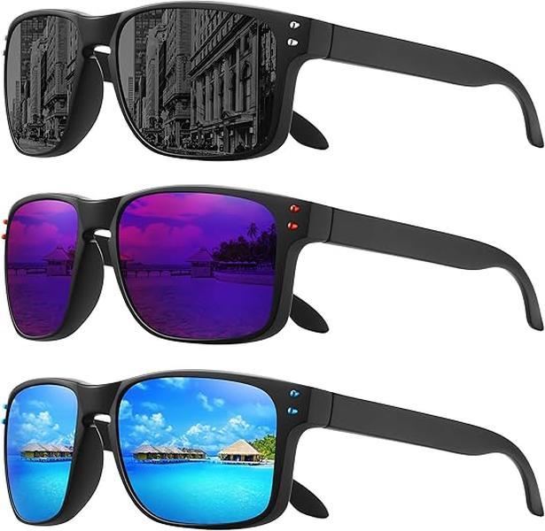 Set of 3 Polarized and Coated Lens Sunglasses for Men and Women, UV400 Protection, Rectangle Full Rim Frame, Sports Driving Fishing SunGlasses