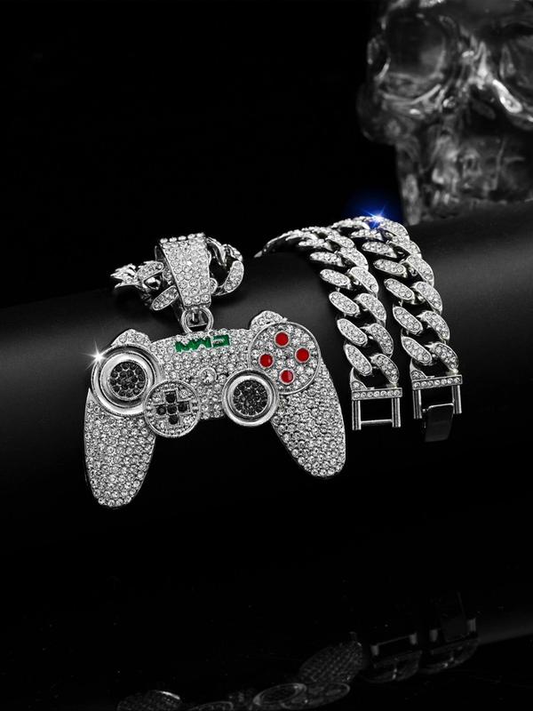 Punk Style Game Controller Shaped Pendant Necklace, Rhinestone Decorated Necklace for Party, Daily Decor, Trendy  Exquisite Jewelry for Birthday Gift