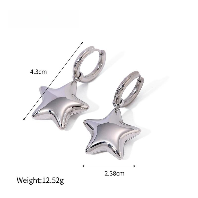 Oufer Stainless Steel Light Weight Water Safe Bubble Star Hand Polish Charm Dropped Hoop Pair of Earring  (Empty in side)