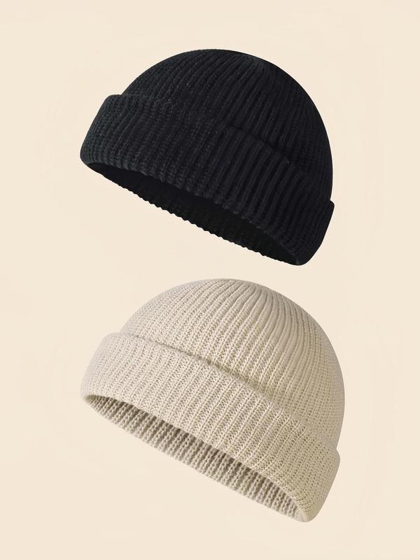 Men's Solid Color Knit Beanie Hat, Casual Street Soft Comfortable Beanie Cap for Fall & Winter, Fashion Accessories for Daily Wear