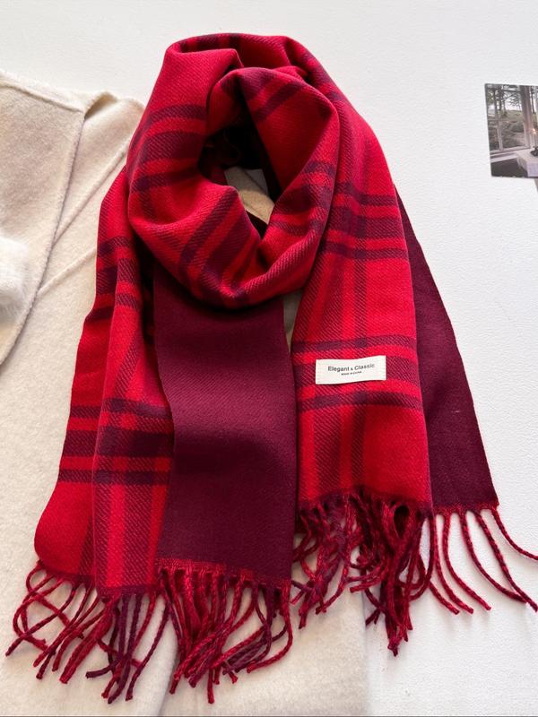 Women's Tartan Print Tassel Decor Scarf, Casual Soft Warm Comfy Shawl for Fall & Winter, Fashion Accessories for Daily Wear