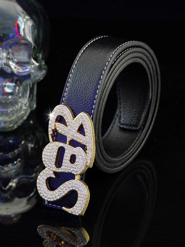 Rhinestone Decor Letter Design Pu Buckle Belt, 2024 New Style Belt for Party, Daily Clothing Decor, Trendy All-match & Exquisite Belt