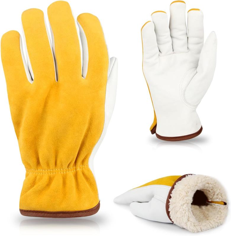 Winter Work Gloves for Men, Warm Insulated Leather Work Gloves, Cowhide Leather Gloves Working in Cold Weather