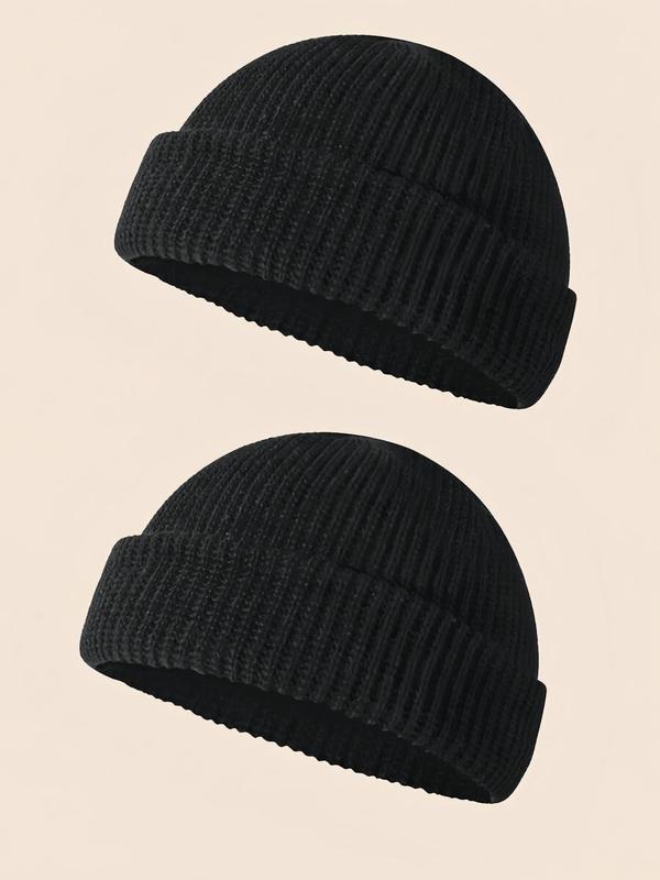 Men's Solid Color Knit Beanie Hat, Casual Street Soft Comfortable Beanie Cap for Fall & Winter, Fashion Accessories for Daily Wear