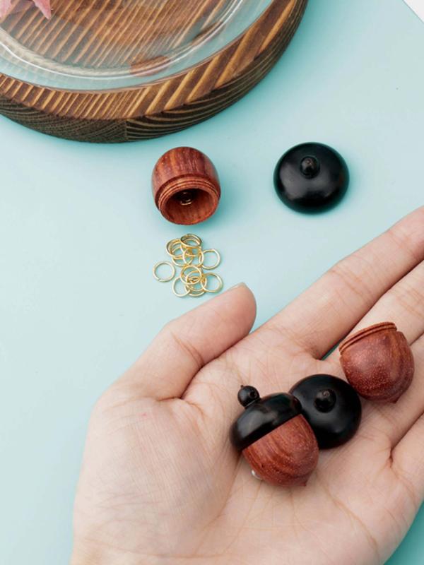 Wooden Acorn Box Pendant with Screw Cap, Secret Canister for DIY Keychain Necklace Crafting Jewelry Making, Car Pendant