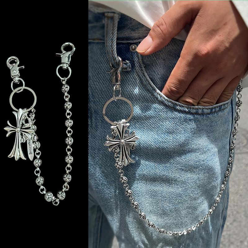 Hip hop punk style multi-element pants chain bag hanging chain sword round bead cross waist chain lobster buckle pendant jeans chain Personalized Retro