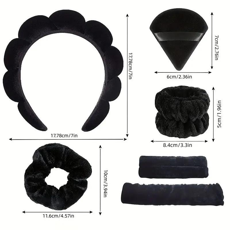 Soft Face Washing Headband & Makeup Tool Set, 7 Counts set Face Washing Headband & Hair Tie & Wristband & Powder Puff, Skincare Tools for Women